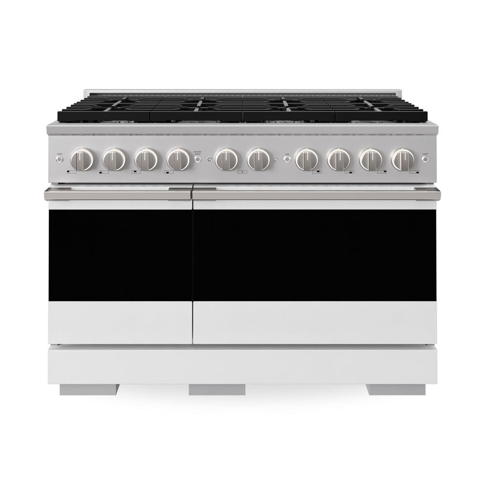 ZLINE 48 in. 6.7 cu. ft. Marino Double Oven Gas Range with 8 Burner Cooktop in Stainless Steel with White Matte Doors (MGR-WM-48) main image.