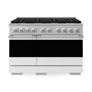 ZLINE 48 in. 6.7 cu. ft. Marino Double Oven Gas Range with 8 Burner Cooktop in Stainless Steel with White Matte Doors (MGR-WM-48) main image.