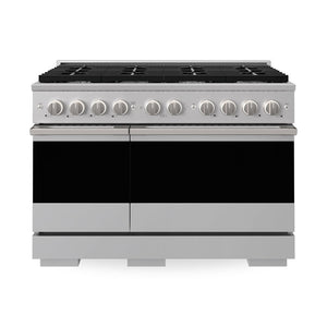 ZLINE 48 in. 6.7 cu. ft. Marino Double Oven Gas Range with 8 Burner Cooktop in Stainless Steel (MGR48) main image.