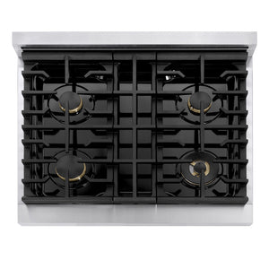 ZLINE Autograph Edition 30 in. 4.2 cu. ft. Marino Gas Range with 4 Burner Cooktop and Convection Gas Oven in Stainless Steel and Champagne Bronze Accents (MGRZ-30-CB)