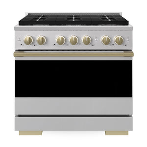 ZLINE Autograph Edition 36 in. 5.2 cu. ft. Marino Gas Range with 6 Burner Cooktop and Convection Gas Oven in Stainless Steel and Champagne Bronze Accents (MGRZ-36-CB)