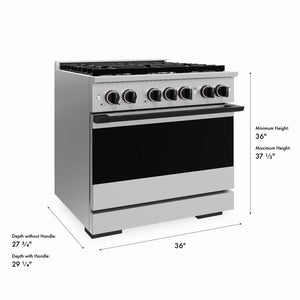 ZLINE Autograph Edition 36 in. 5.2 cu. ft. Marino Gas Range with 6 Burner Cooktop and Convection Gas Oven in Stainless Steel and Matte Black Accents (MGRZ-36-MB)