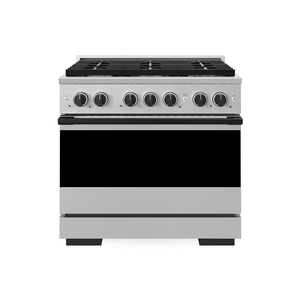 ZLINE Autograph Edition 36 in. 5.2 cu. ft. Marino Gas Range with 6 Burner Cooktop and Convection Gas Oven in Stainless Steel and Matte Black Accents (MGRZ-36-MB)
