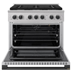 ZLINE Autograph Edition 36 in. 5.2 cu. ft. Marino Gas Range with 6 Burner Cooktop and Convection Gas Oven in Stainless Steel and Matte Black Accents (MGRZ-36-MB)