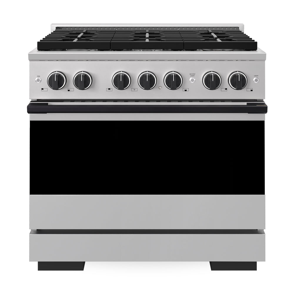 ZLINE Autograph Edition 36 in. 5.2 cu. ft. Marino Gas Range with 6 Burner Cooktop and Convection Gas Oven in Stainless Steel and Matte Black Accents (MGRZ-36-MB)