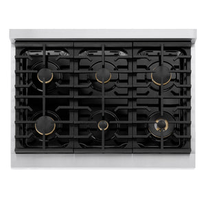 ZLINE Autograph Edition 36 in. 5.2 cu. ft. Marino Gas Range with 6 Burner Cooktop and Convection Gas Oven in Stainless Steel and Matte Black Accents (MGRZ-36-MB)