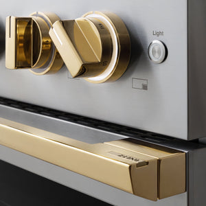 ZLINE Autograph Edition 48 in. 6.7 cu. ft. Marino Double Oven Gas Range with 8 Burner Cooktop in Stainless Steel and Polished Gold Accents (MGRZ-48-G)