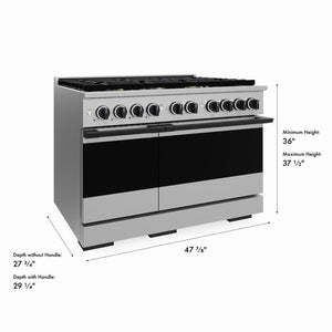 ZLINE Autograph Edition 48 in. 6.7 cu. ft. Marino Double Oven Gas Range with 8 Burner Cooktop in Stainless Steel and Matte Black Accents (MGRZ-48-MB)