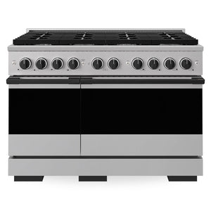 ZLINE Autograph Edition 48 in. 6.7 cu. ft. Marino Double Oven Gas Range with 8 Burner Cooktop in Stainless Steel and Matte Black Accents (MGRZ-48-MB)