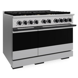 ZLINE Autograph Edition 48 in. 6.7 cu. ft. Marino Double Oven Gas Range with 8 Burner Cooktop in Stainless Steel and Matte Black Accents (MGRZ-48-MB)