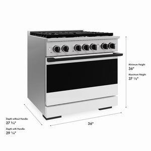 ZLINE Autograph Edition 36 in. 5.2 cu. ft. Marino Gas Range with 6 Burner Cooktop and Convection Gas Oven in Stainless Steel with White Matte Door and Matte Black Accents (MGRZ-WM-36-MB)