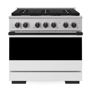 ZLINE Autograph Edition 36 in. 5.2 cu. ft. Marino Gas Range with 6 Burner Cooktop and Convection Gas Oven in Stainless Steel with White Matte Door and Matte Black Accents (MGRZ-WM-36-MB)