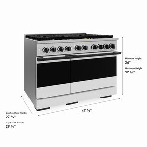 ZLINE Autograph Edition 48 in. 6.7 cu. ft. Marino Double Oven Gas Range with 8 Burner Cooktop in Stainless Steel with White Matte Doors and Matte Black Accents (MGRZ-WM-48-MB)