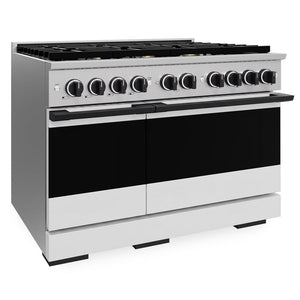 ZLINE Autograph Edition 48 in. 6.7 cu. ft. Marino Double Oven Gas Range with 8 Burner Cooktop in Stainless Steel with White Matte Doors and Matte Black Accents (MGRZ-WM-48-MB)