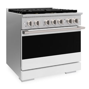 ZLINE 36 in. 5.2 cu. ft. Marino Gas Range with 6 Burner DuoPro™ Cooktop and Convection Gas Oven with White Matte Door (PMGR-WM-36) side, oven closed.