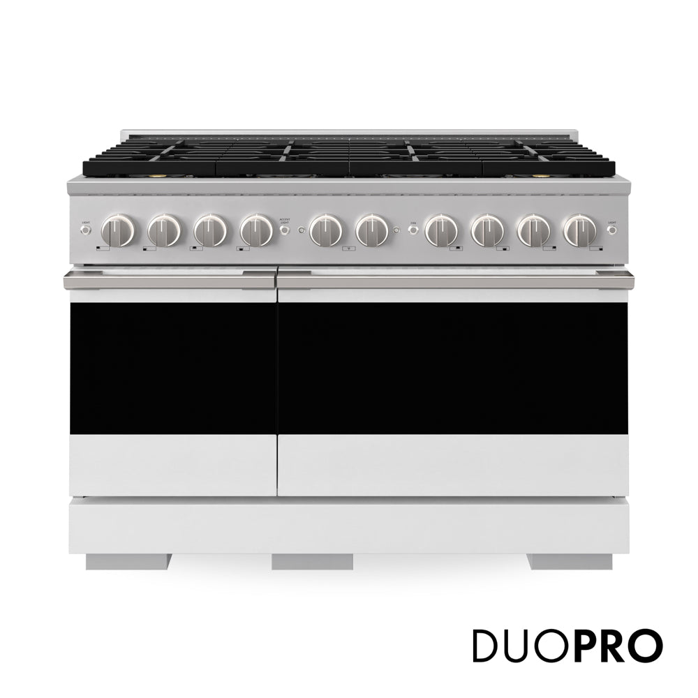 ZLINE 48 in. 6.7 cu. ft. Marino Gas Range with 8 Burner DuoPro™ Cooktop and Dual Ovens with White Matte Doors (PMGR-WM-48) main image.