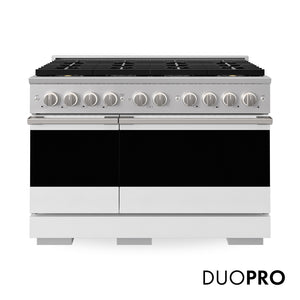 ZLINE 48 in. 6.7 cu. ft. Marino Gas Range with 8 Burner DuoPro™ Cooktop and Dual Ovens with White Matte Doors (PMGR-WM-48) main image.