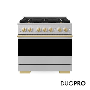ZLINE Autograph Edition 36 in. 5.2 cu. ft. Marino Gas Range with 6 Burner DuoPro™ Cooktop and Convection Gas Oven in Stainless Steel and Polished Gold Accents (PMGRZ-36-G)