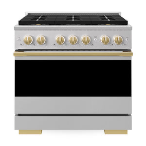 ZLINE Autograph Edition 36 in. 5.2 cu. ft. Marino Gas Range with 6 Burner DuoPro™ Cooktop and Convection Gas Oven in Stainless Steel and Polished Gold Accents (PMGRZ-36-G)