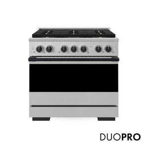 ZLINE Autograph Edition 36 in. 5.2 cu. ft. Marino Gas Range with 6 Burner DuoPro™ Cooktop and Convection Gas Oven in Stainless Steel and Matte Black Accents (PMGRZ-36-MB)