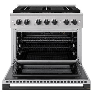 ZLINE Autograph Edition 36 in. 5.2 cu. ft. Marino Gas Range with 6 Burner DuoPro™ Cooktop and Convection Gas Oven in Stainless Steel and Matte Black Accents (PMGRZ-36-MB)