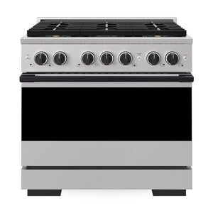 ZLINE Autograph Edition 36 in. 5.2 cu. ft. Marino Gas Range with 6 Burner DuoPro™ Cooktop and Convection Gas Oven in Stainless Steel and Matte Black Accents (PMGRZ-36-MB)
