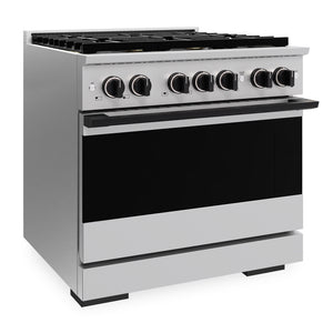 ZLINE Autograph Edition 36 in. 5.2 cu. ft. Marino Gas Range with 6 Burner DuoPro™ Cooktop and Convection Gas Oven in Stainless Steel and Matte Black Accents (PMGRZ-36-MB)