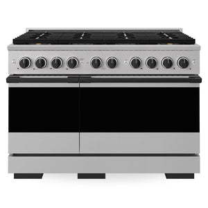 ZLINE Autograph Edition 48 in. 6.7 cu. ft. Marino Gas Range with 8 Burner DuoPro™ Cooktop and Dual Ovens in Stainless Steel and Matte Black Accents (PMGRZ-48-MB)