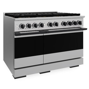ZLINE Autograph Edition 48 in. 6.7 cu. ft. Marino Gas Range with 8 Burner DuoPro™ Cooktop and Dual Ovens in Stainless Steel and Matte Black Accents (PMGRZ-48-MB)