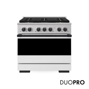 ZLINE Autograph Edition 36 in. 5.2 cu. ft. Marino Gas Range with 6 Burner DuoPro™ Cooktop and Convection Gas Oven with White Matte Door and Matte Black Accents (PMGRZ-WM-36-MB)