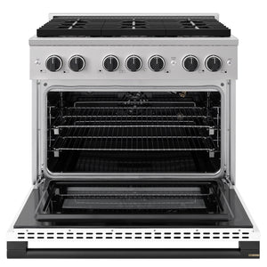 ZLINE Autograph Edition 36 in. 5.2 cu. ft. Marino Gas Range with 6 Burner DuoPro™ Cooktop and Convection Gas Oven with White Matte Door and Matte Black Accents (PMGRZ-WM-36-MB)