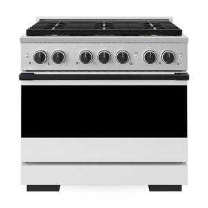 ZLINE Autograph Edition 36 in. 5.2 cu. ft. Marino Gas Range with 6 Burner DuoPro™ Cooktop and Convection Gas Oven with White Matte Door and Matte Black Accents (PMGRZ-WM-36-MB)