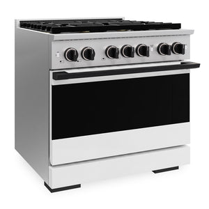 ZLINE Autograph Edition 36 in. 5.2 cu. ft. Marino Gas Range with 6 Burner DuoPro™ Cooktop and Convection Gas Oven with White Matte Door and Matte Black Accents (PMGRZ-WM-36-MB)