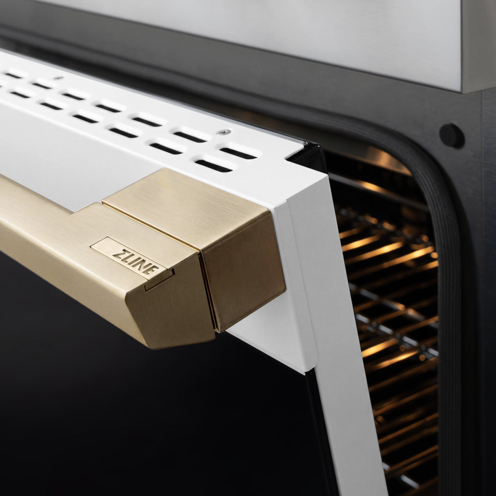 ZLINE Autograph Edition 48 in. 6.7 cu. ft. Marino Gas Range with 8 Burner DuoPro™ Cooktop and Dual Ovens with White Matte Doors and Champagne Bronze Accents (PMGRZ-WM-48-CB)