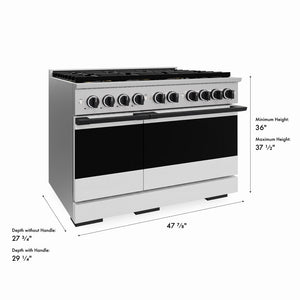 ZLINE Autograph Edition 48 in. 6.7 cu. ft. Marino Gas Range with 8 Burner DuoPro™ Cooktop and Dual Ovens with White Matte Doors and Matte Black Accents (PMGRZ-WM-48-MB)