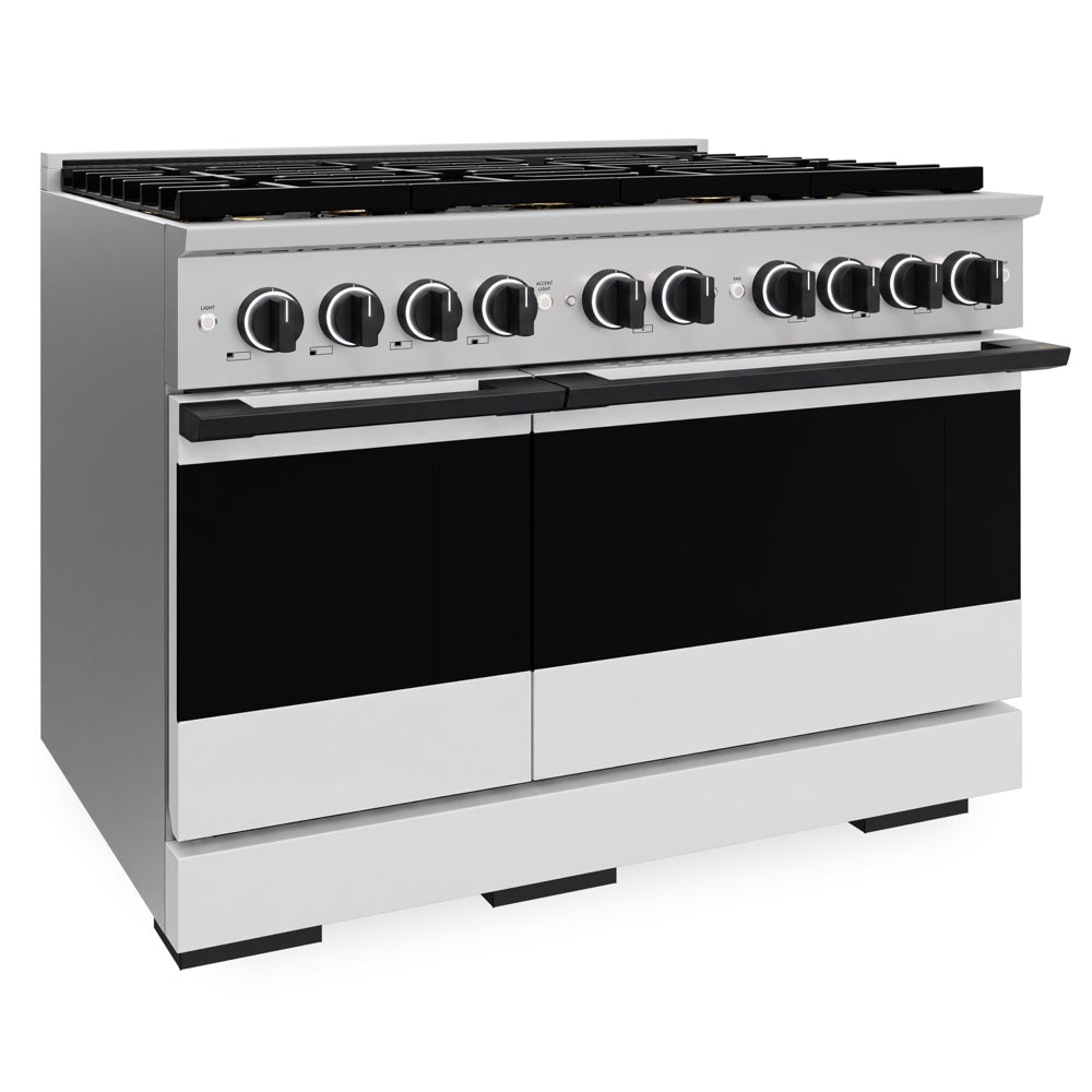 ZLINE Autograph Edition 48 in. 6.7 cu. ft. Marino Gas Range with 8 Burner DuoPro™ Cooktop and Dual Ovens with White Matte Doors and Matte Black Accents (PMGRZ-WM-48-MB)