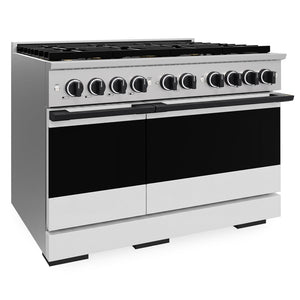 ZLINE Autograph Edition 48 in. 6.7 cu. ft. Marino Gas Range with 8 Burner DuoPro™ Cooktop and Dual Ovens with White Matte Doors and Matte Black Accents (PMGRZ-WM-48-MB)