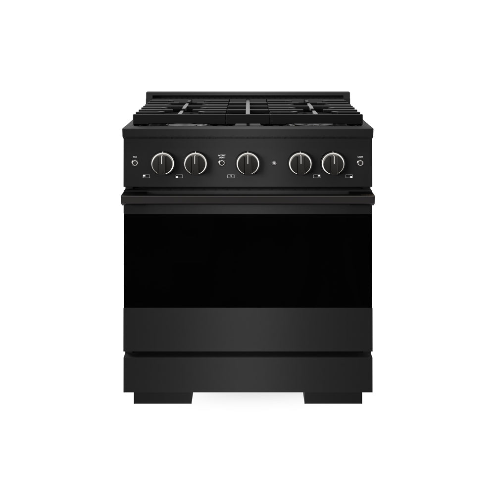 ZLINE 30 in. 4.2 cu. ft. Marino Dual Fuel Range with 4 Burner Gas Cooktop and Electric Convection Oven in Black Stainless Steel (MDRB-30) main image.