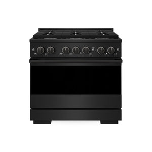 ZLINE 36 in. 5.2 cu. ft. Marino Dual Fuel Range with 6 Burner Gas Cooktop and Electric Convection Oven in Black Stainless Steel (MDRB-36) main image.