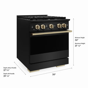 ZLINE Autograph Edition 30 in. 4.2 cu. ft. Marino Dual Fuel Range with 4 Burner Gas Cooktop and Electric Convection Oven in Black Stainless Steel with Champagne Bronze Accents (MDRBZ-30-CB)
