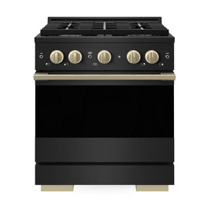 ZLINE Autograph Edition 30 in. 4.2 cu. ft. Marino Dual Fuel Range with 4 Burner Gas Cooktop and Electric Convection Oven in Black Stainless Steel with Champagne Bronze Accents (MDRBZ-30-CB)