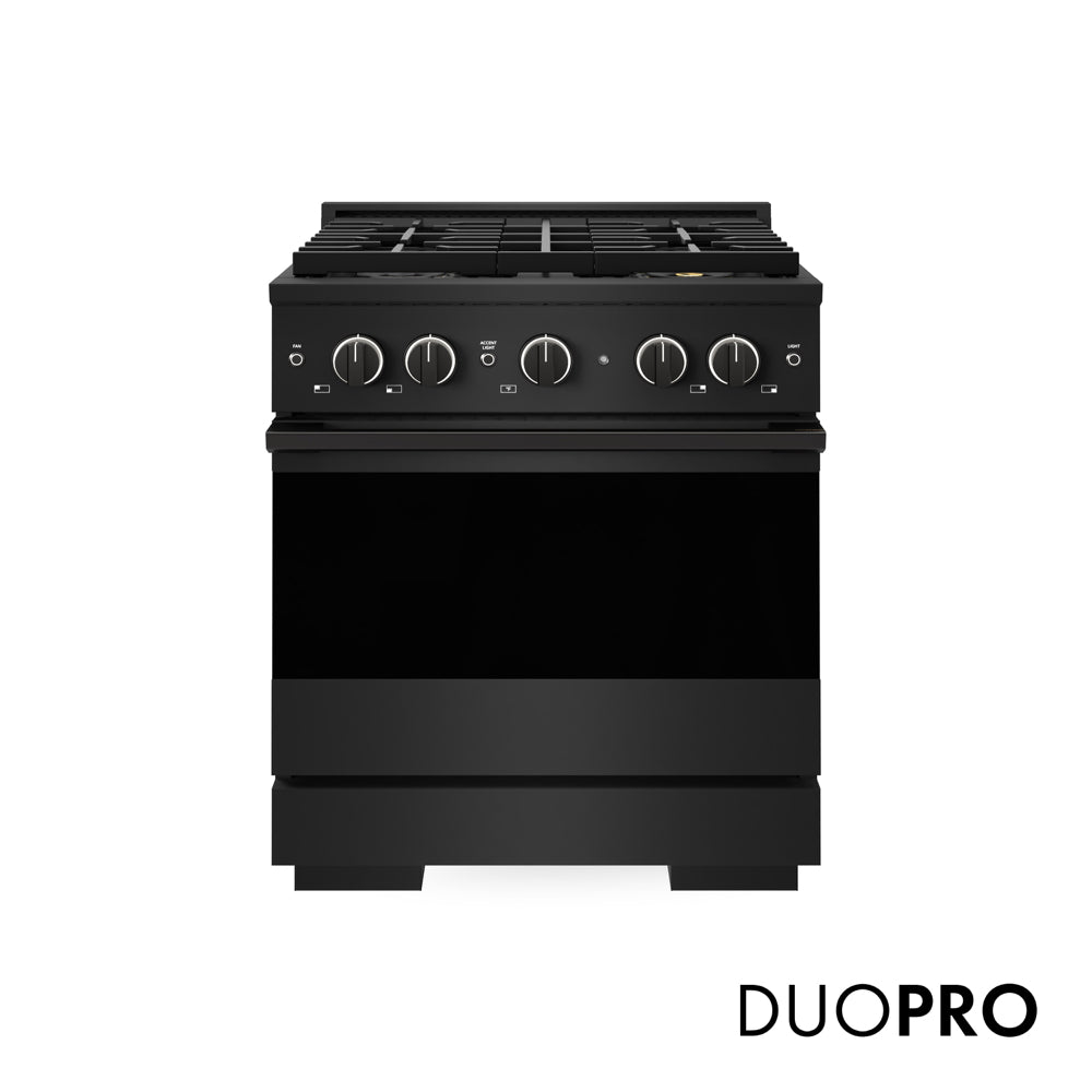 ZLINE 30 in. 4.2 cu. ft. Marino Dual Fuel Range with 4 Burner DuoPro™ Cooktop and Electric Convection Oven in Black Stainless Steel (PMDRB-30)
