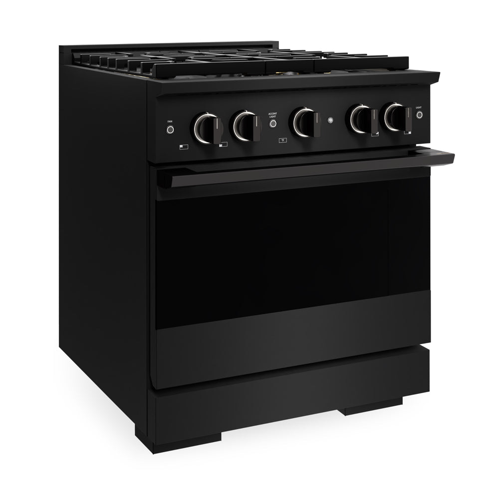 ZLINE 30 in. 4.2 cu. ft. Marino Dual Fuel Range with 4 Burner DuoPro™ Cooktop and Electric Convection Oven in Black Stainless Steel (PMDRB-30)