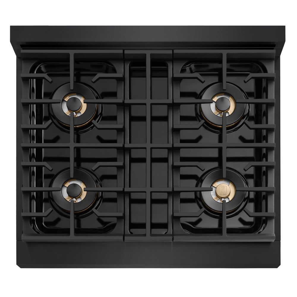ZLINE 30 in. 4.2 cu. ft. Marino Dual Fuel Range with 4 Burner DuoPro™ Cooktop and Electric Convection Oven in Black Stainless Steel (PMDRB-30)