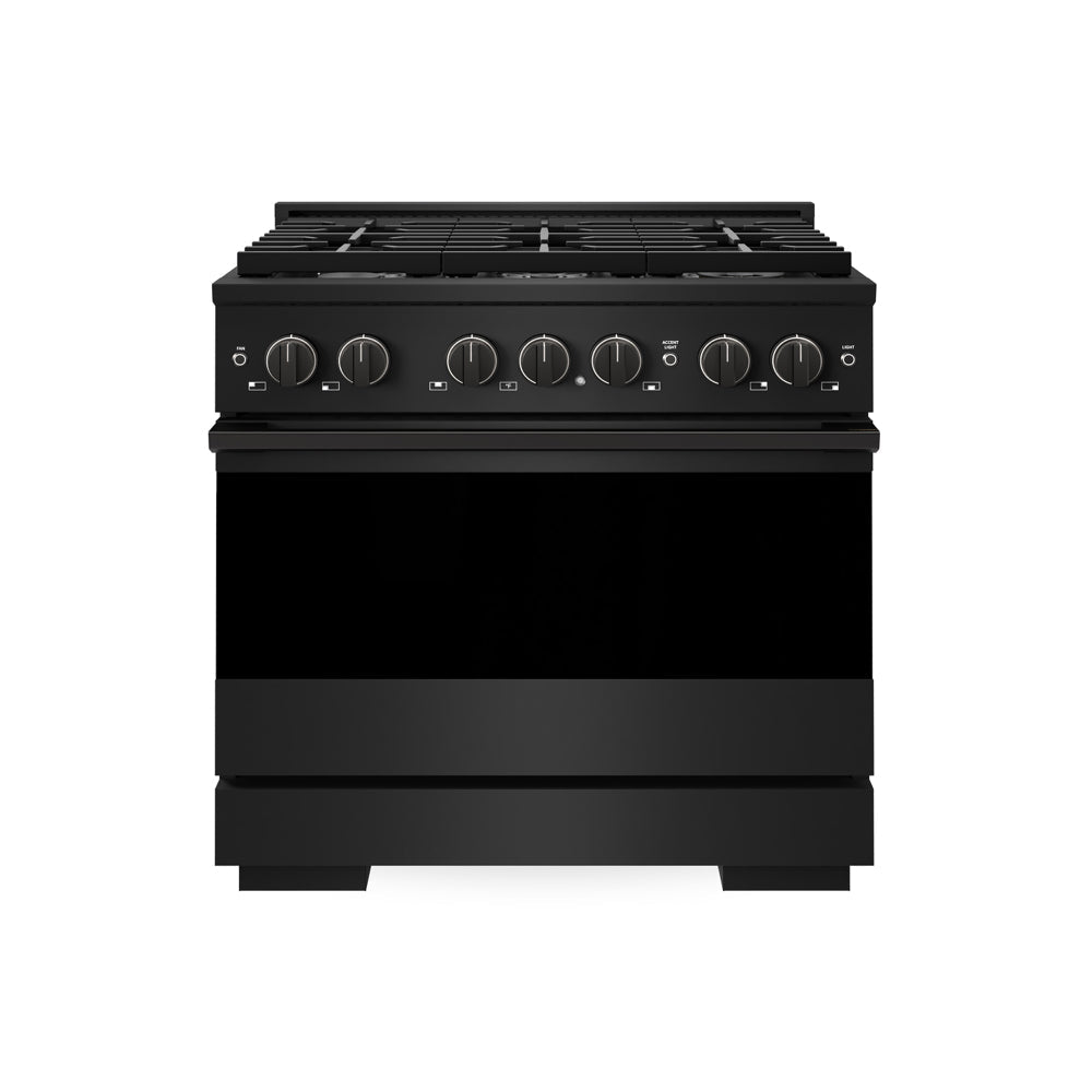 ZLINE 36 in. 5.2 cu. ft. Marino Gas Range with 6 Burner Cooktop and Convection Gas Oven in Black Stainless Steel (MGRB-36) main image.