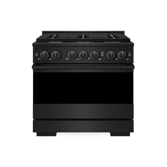 ZLINE 36 in. 5.2 cu. ft. Marino Gas Range with 6 Burner Cooktop and Convection Gas Oven in Black Stainless Steel (MGRB-36) main image.