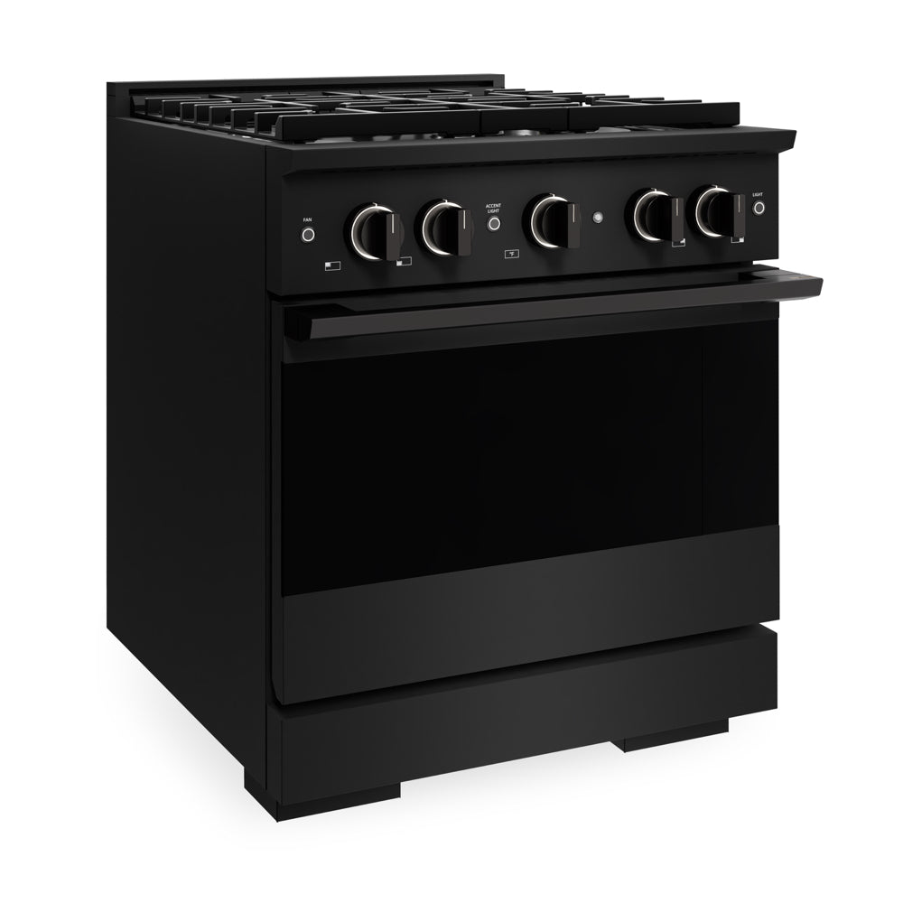 ZLINE 30 in. 4.2 cu. ft. Marino Gas Range with Convection Gas Oven in Black Stainless Steel with 4 Brass Burners (MGRB-BR-30) side.