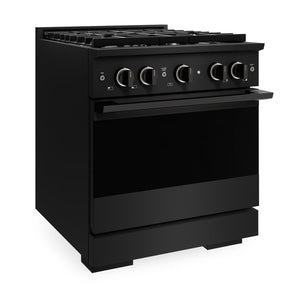 ZLINE 30 in. 4.2 cu. ft. Marino Gas Range with Convection Gas Oven in Black Stainless Steel with 4 Brass Burners (MGRB-BR-30) side.