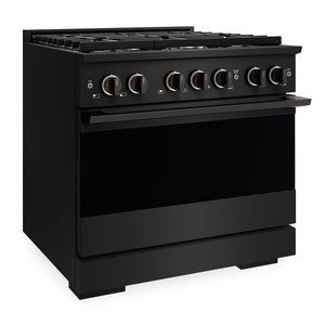 ZLINE 36 in. 5.2 cu. ft. Marino Gas Range with Convection Gas Oven in Black Stainless Steel with 6 Brass Burners (MGRB-BR-36) side.