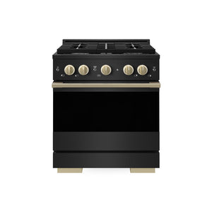 ZLINE Autograph Edition 30 in. 4.2 cu. ft. Marino Gas Range with 4 Burner Cooktop and Convection Gas Oven in Black Stainless Steel and Champagne Bronze Accents (MGRBZ-30-CB)